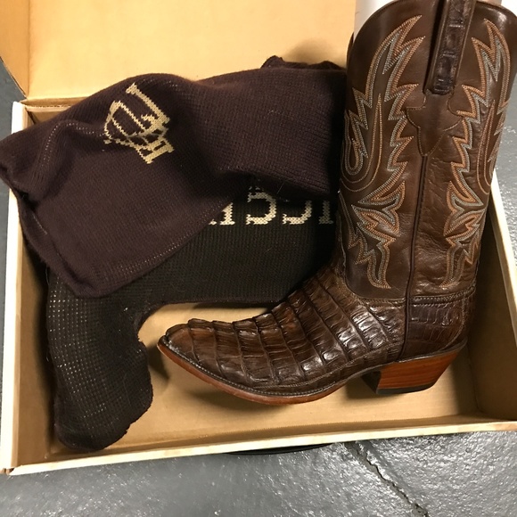 Lucchese Vintage Cognac Horn Back Caiman Cowboy Western Boots ExcellentCondition